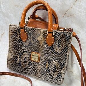 Dooney & Bourke Janine Mini Tote Snake Embossed Satchel Crossbody Tan Leather